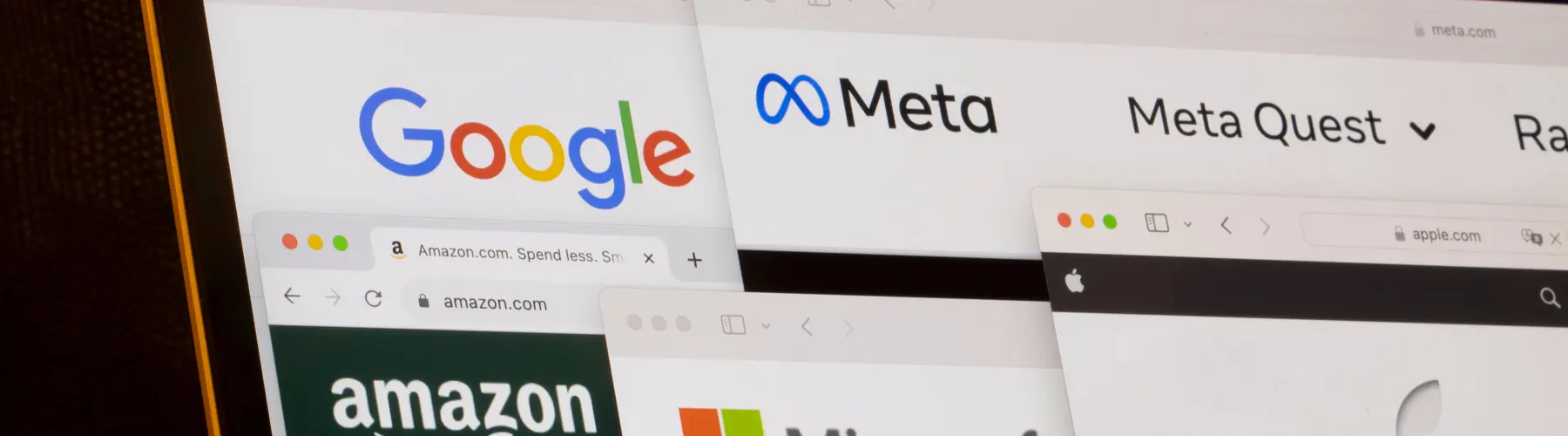 Web browser tabs with Google, Meta, and Amazon logos.