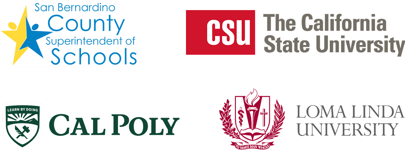 Logos of educational institutions in California including CSU and Cal Poly.