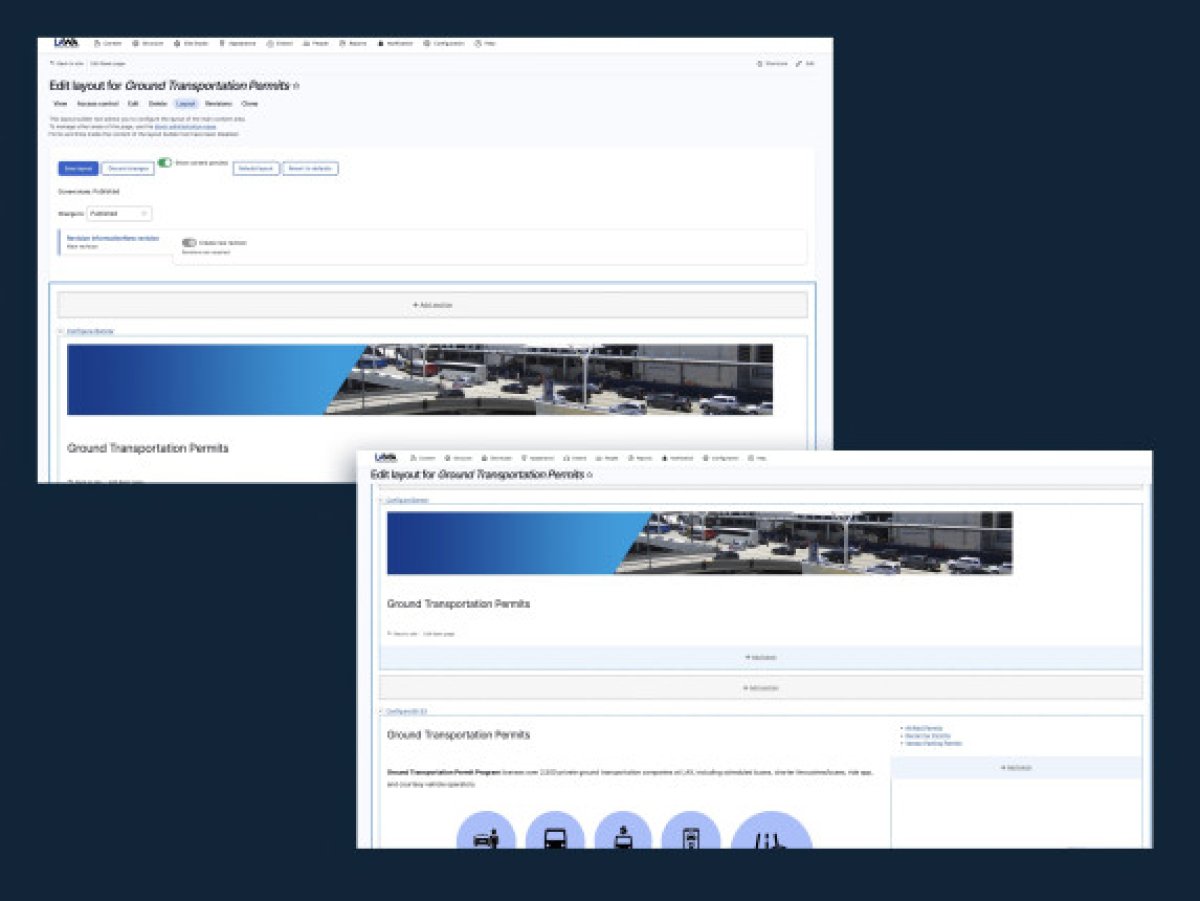 picture of the backend of a website showing off layout building and dynamic page creation