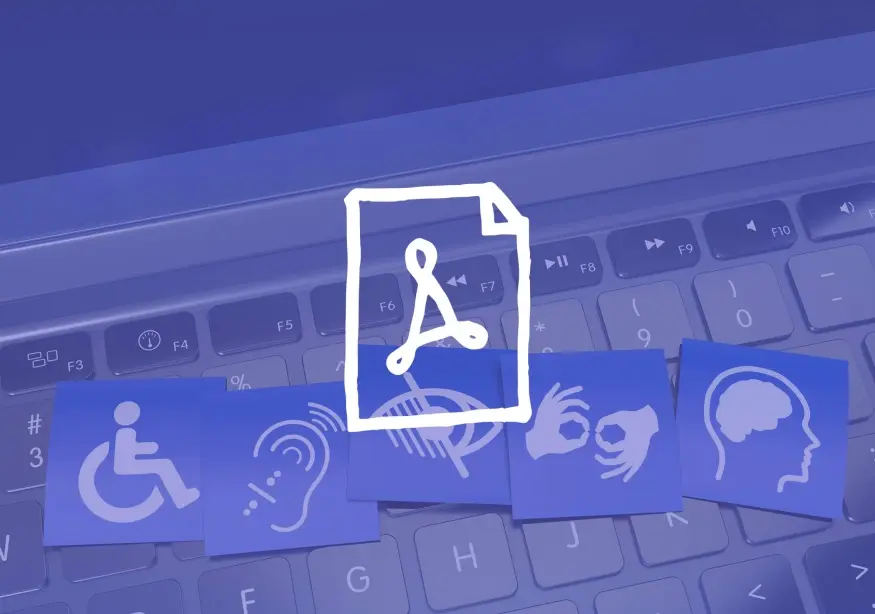 PDF icon over accessibility symbols on a keyboard.