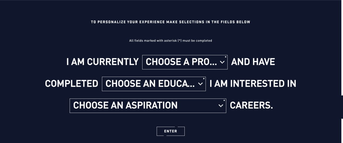 Interactive form with dropdown options on a dark background.