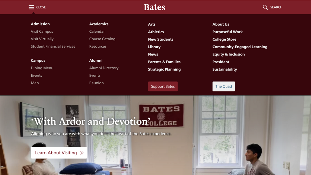 Bates College navigation bar.