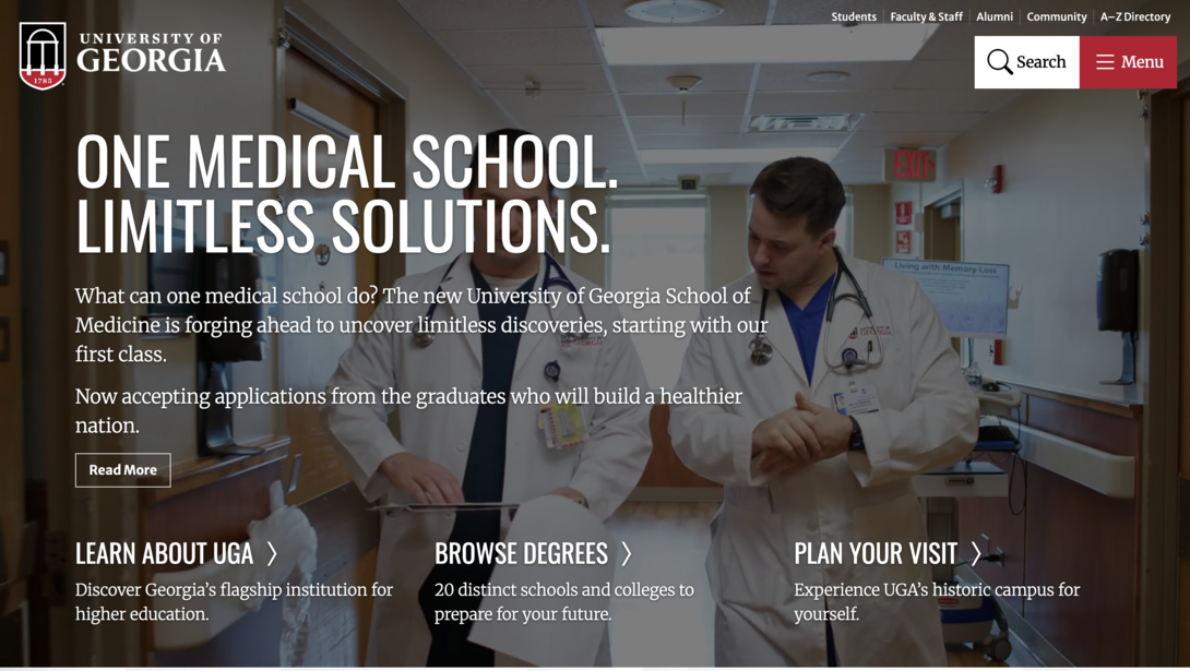 University of Georgia website homepage.