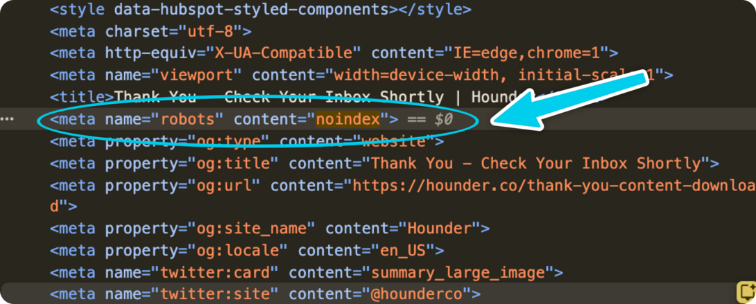 HTML code snippet with an arrow highlighting a line.