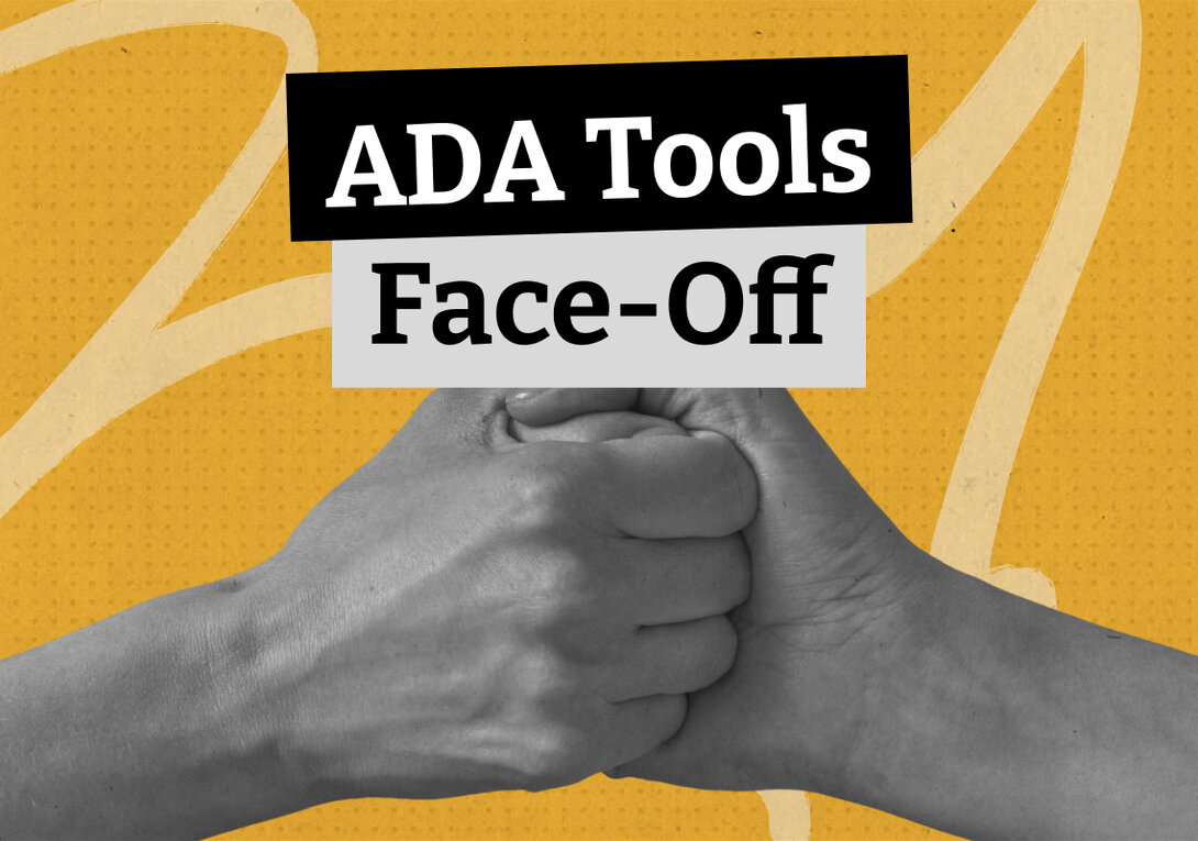 Two fists facing off on a yellow background with text "ADA Tools Face-Off".