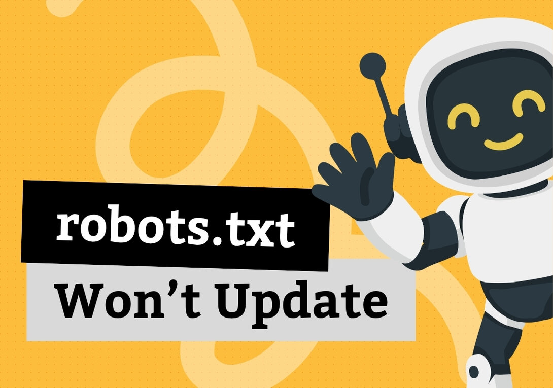Smiling robot waving on yellow background.