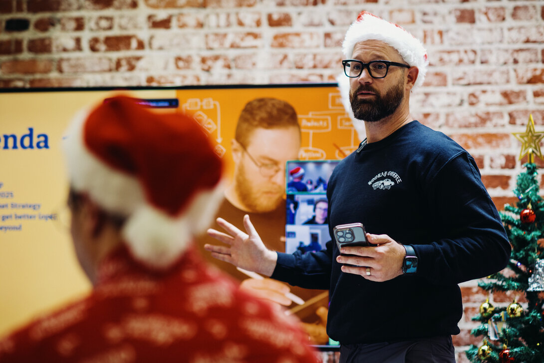 hounder founder speaking during hounder meeting