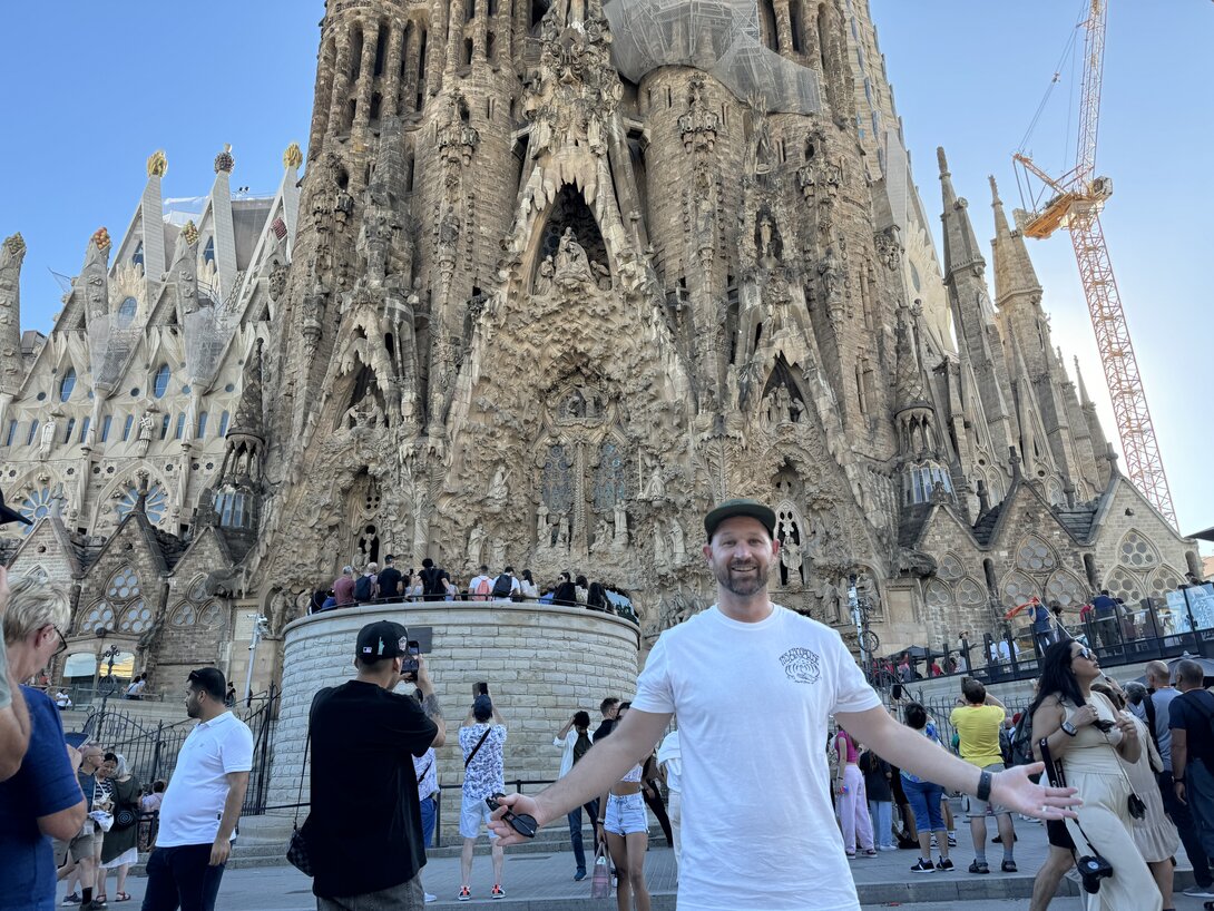 Josh Standing in Front of Barcelona Architecture