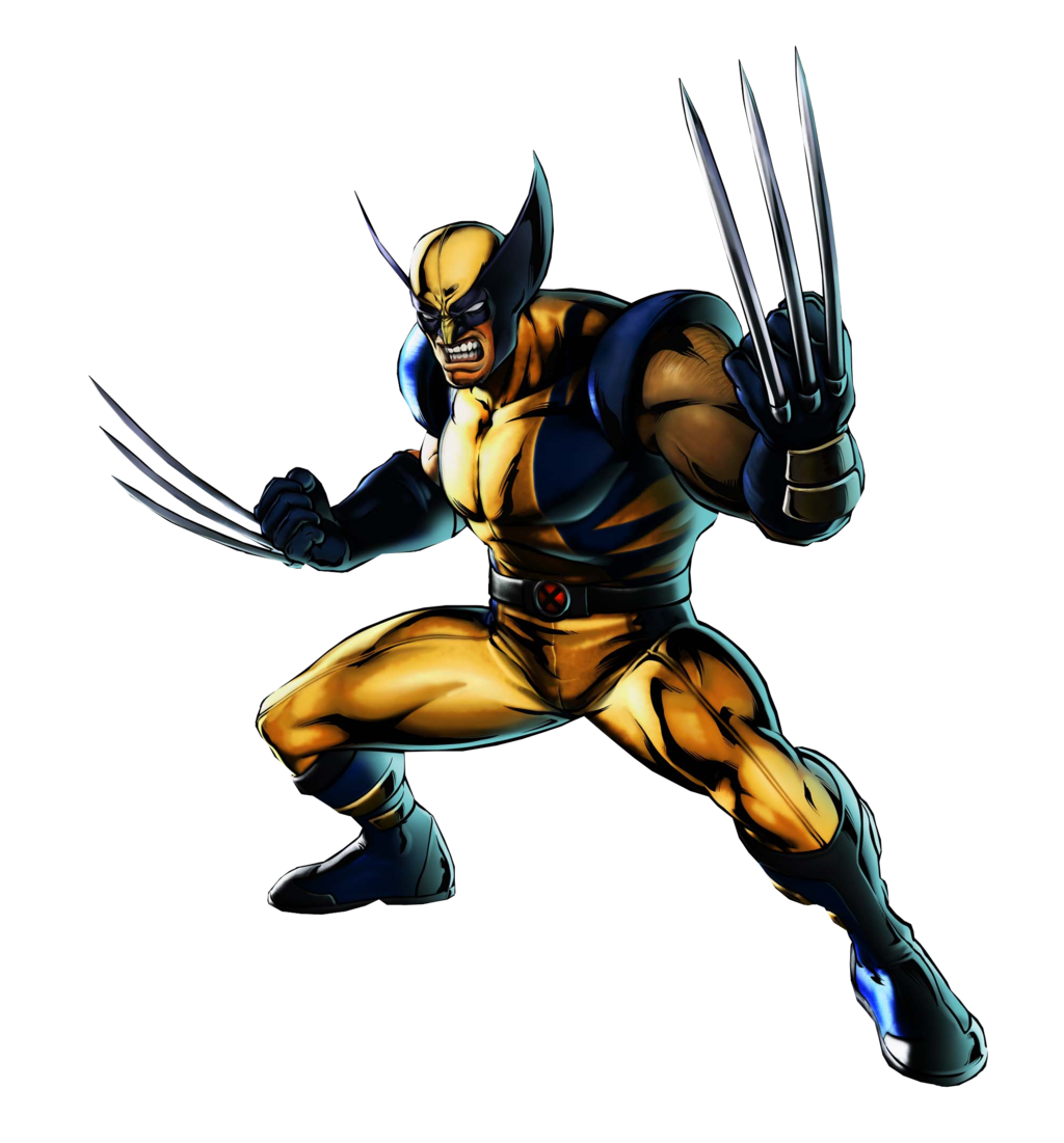 Comic book character with claws in action pose on white background.