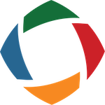 Colorful geometric logo with blue, green, red, and orange segments.