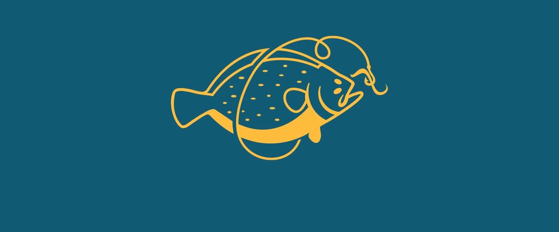 Yellow fish illustration on a teal background.