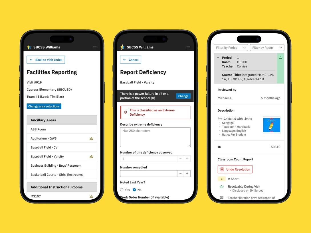 Mobile reporting system for school facilities and classroom reports on smartphones.