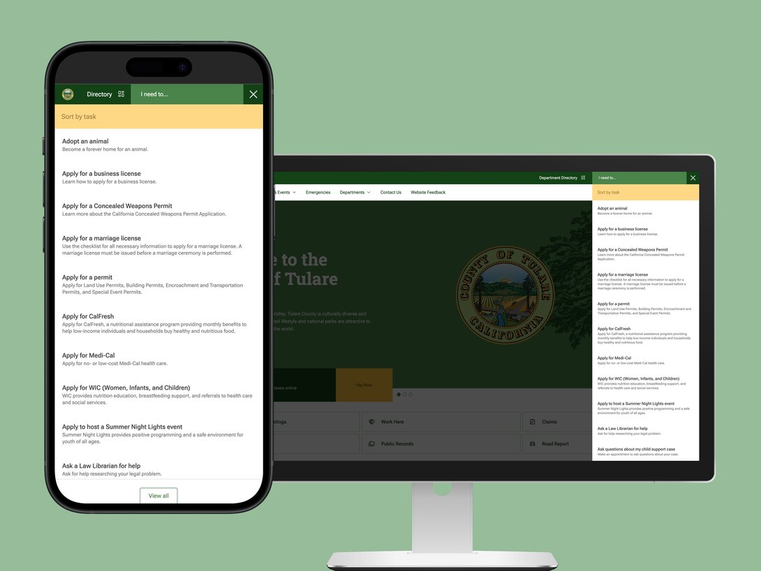 Tulare County website services displayed on smartphone and computer monitor.
