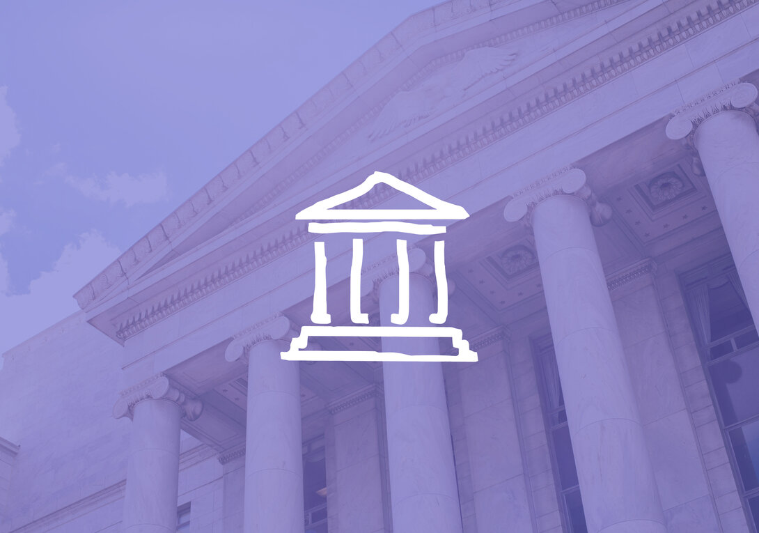 Outline of bank building on classical architecture background.