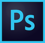 Adobe Photoshop logo with a blue "Ps" on a dark background.