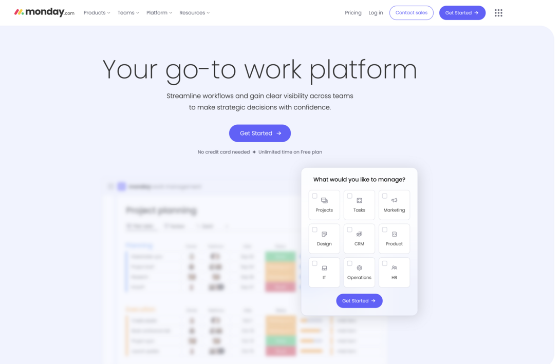 monday.com work platform homepage for project management and collaboration.
