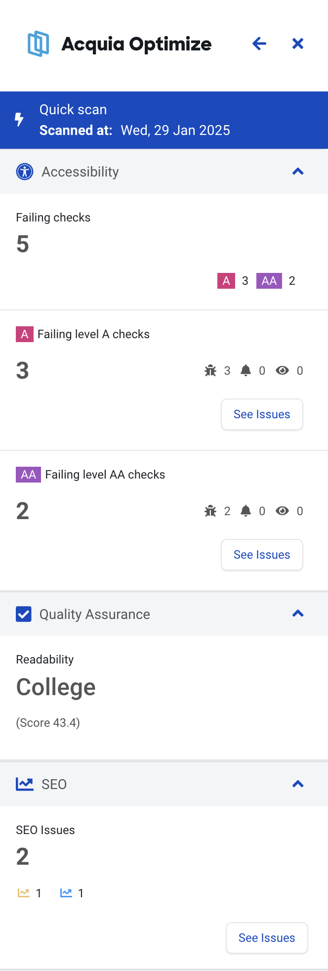 Screenshot of Acquia Optimize Browser Extension